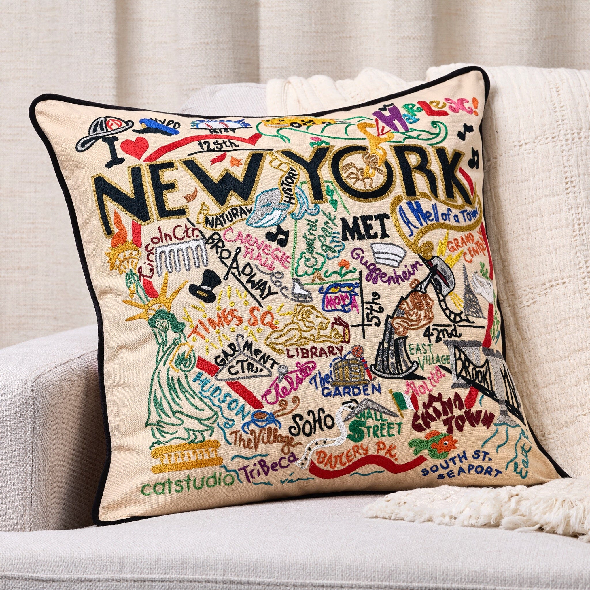 New York City Hand-Embroidered Pillow | New York Collection by