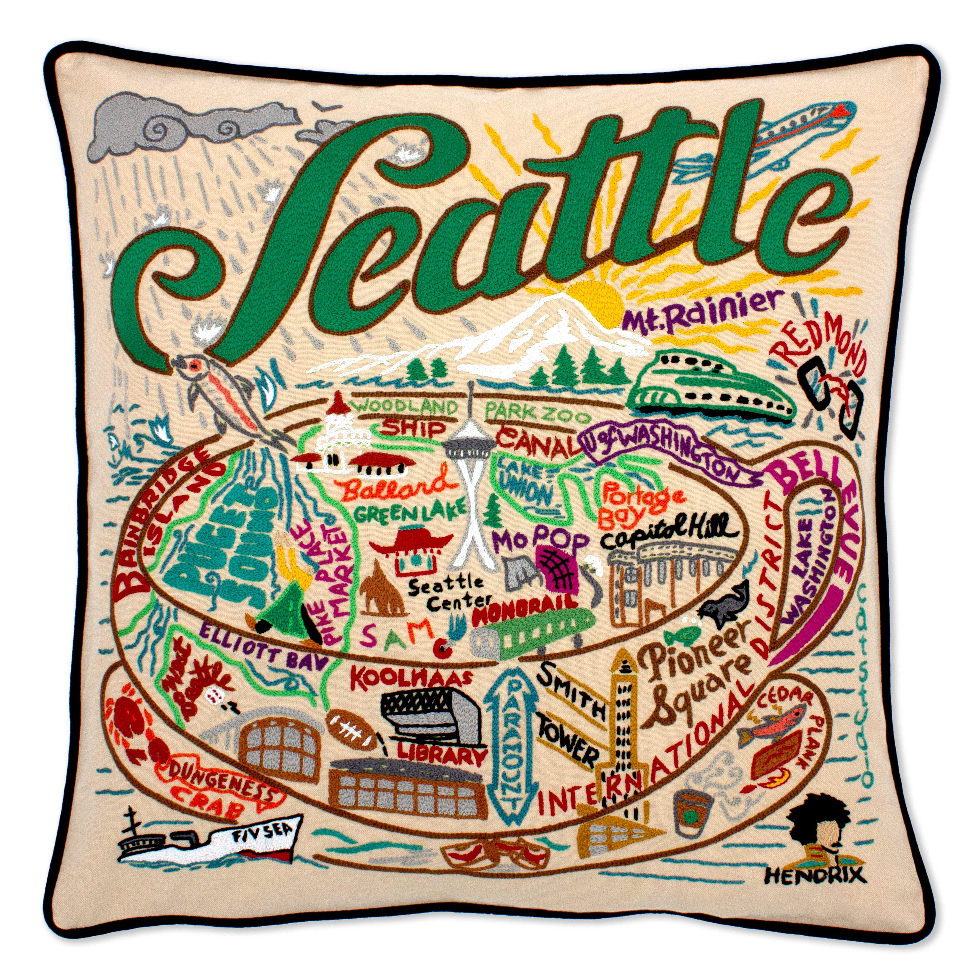 Seattle Hand-Embroidered Pillow | Washington Collection by