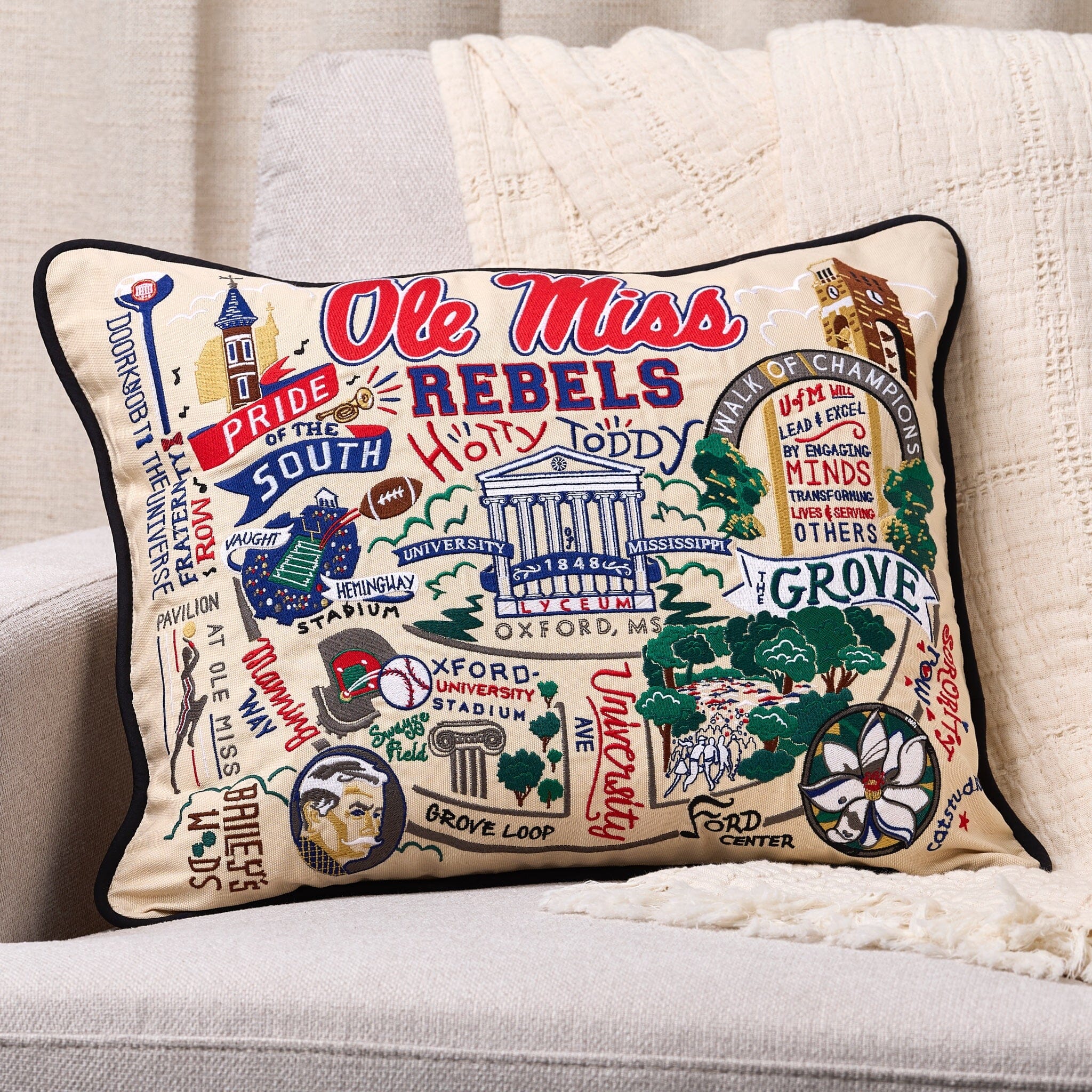 University of Mississippi Embroidered Pillow | Collegiate