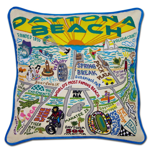 Daytona Beach Hand-Embroidered Pillow - catstudio