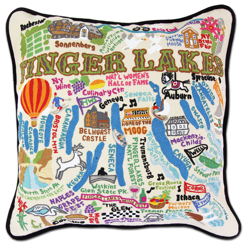 Finger Lakes Hand-Embroidered Pillow - catstudio
