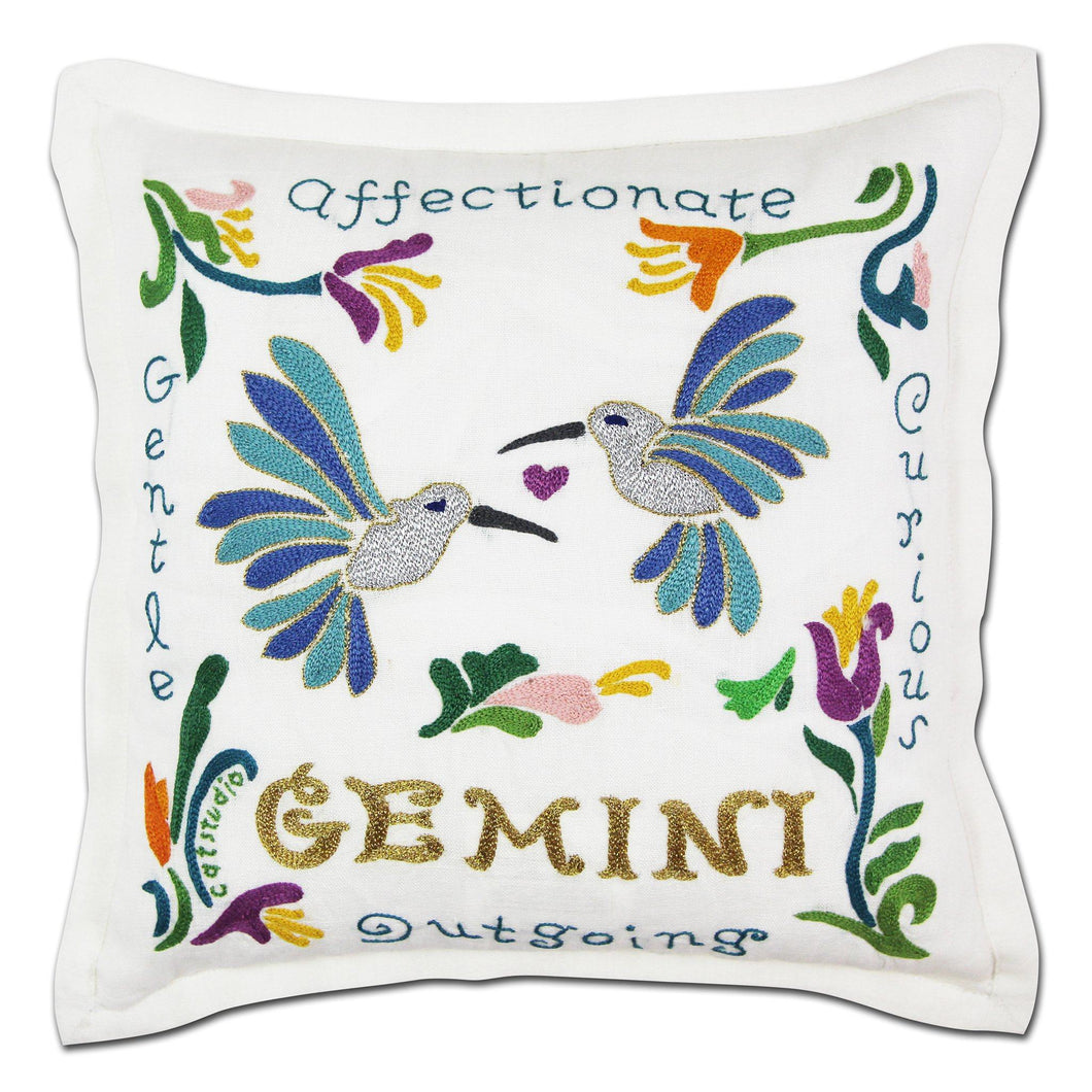 Gemini Astrology Hand-Embroidered Pillow - catstudio