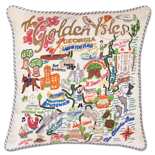 Golden Isles Hand-Embroidered Pillow - catstudio