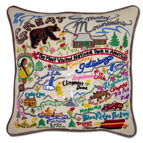 Great Smoky Mountains Hand-Embroidered Pillow - catstudio