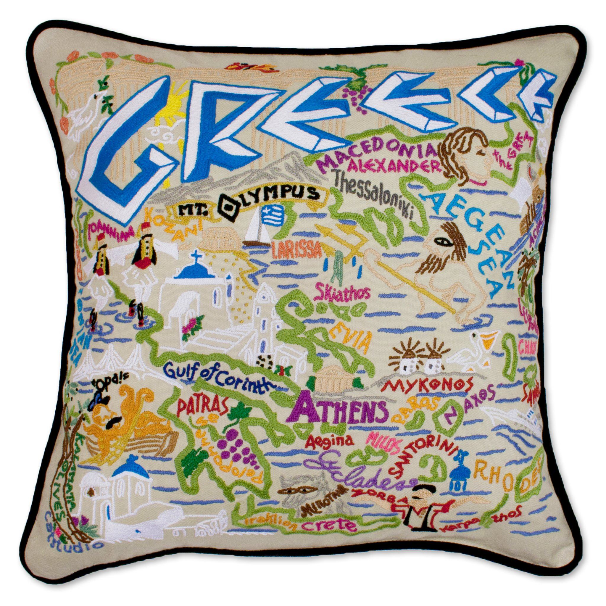 Greece Hand-Embroidered Pillow | International Collection by