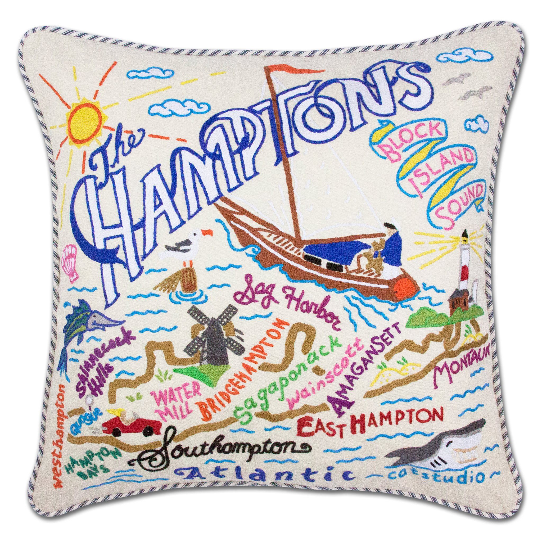 Hamptons Hand-Embroidered Pillow | New York Collection by