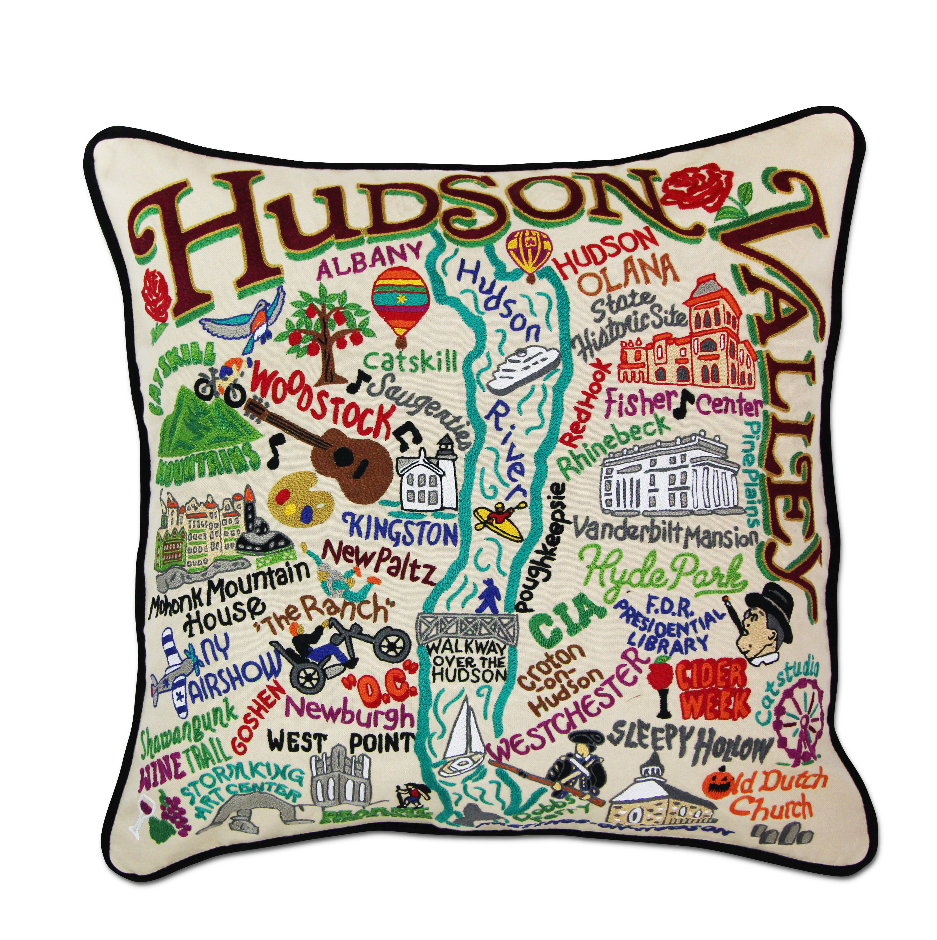 Hudson Valley Hand-Embroidered Pillow | New York Collection by