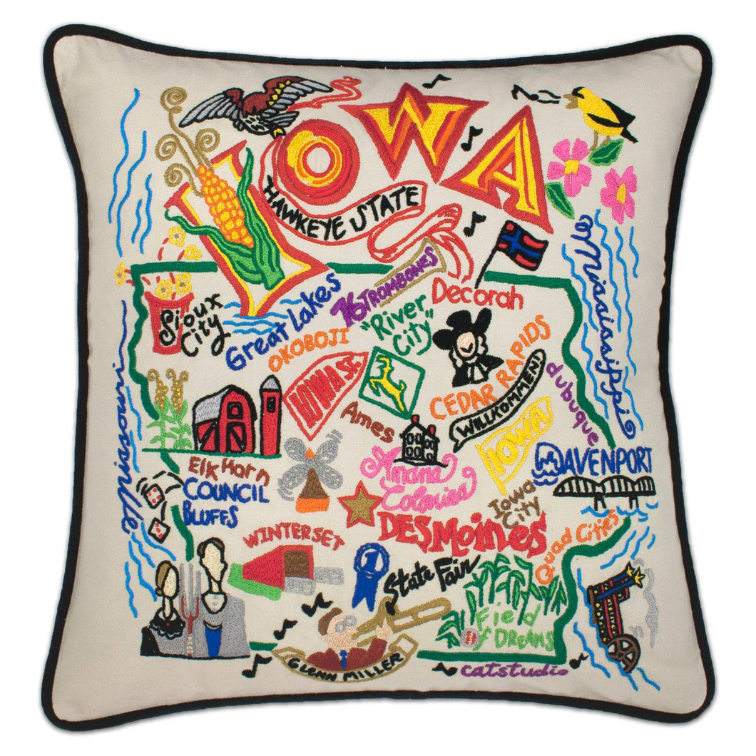 Iowa Hand-Embroidered Pillow - catstudio
