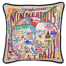 Load image into Gallery viewer, Minneapolis-St. Paul Hand-Embroidered Pillow - catstudio
