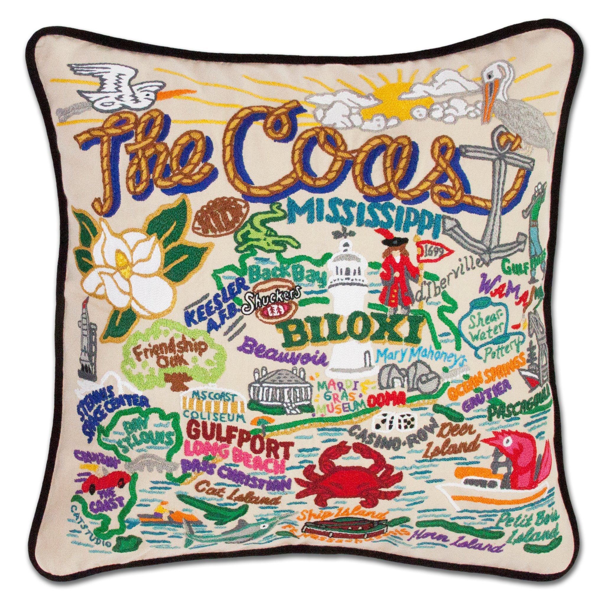Mississippi Coast Hand-Embroidered Pillow | Mississippi Collection