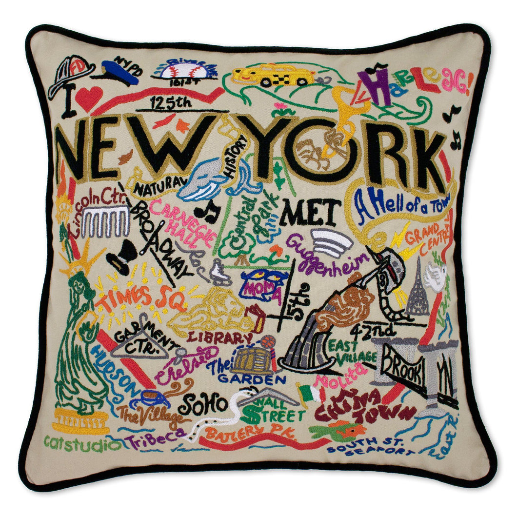 New York City Hand-Embroidered Pillow - catstudio