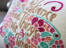 Load image into Gallery viewer, Patience Butterfly Love Letters Hand-Embroidered Pillow - Available in Pink or Blue Pillow catstudio