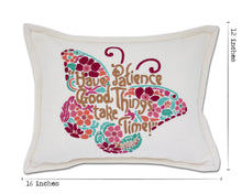 Load image into Gallery viewer, Patience Butterfly Love Letters Hand-Embroidered Pillow - Available in Pink or Blue Pillow catstudio 
