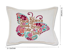 Load image into Gallery viewer, Patience Butterfly Love Letters Hand-Embroidered Pillow - Available in Pink or Blue Pillow catstudio