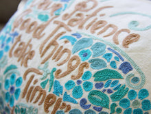 Load image into Gallery viewer, Patience Butterfly Love Letters Hand-Embroidered Pillow - Available in Pink or Blue Pillow catstudio