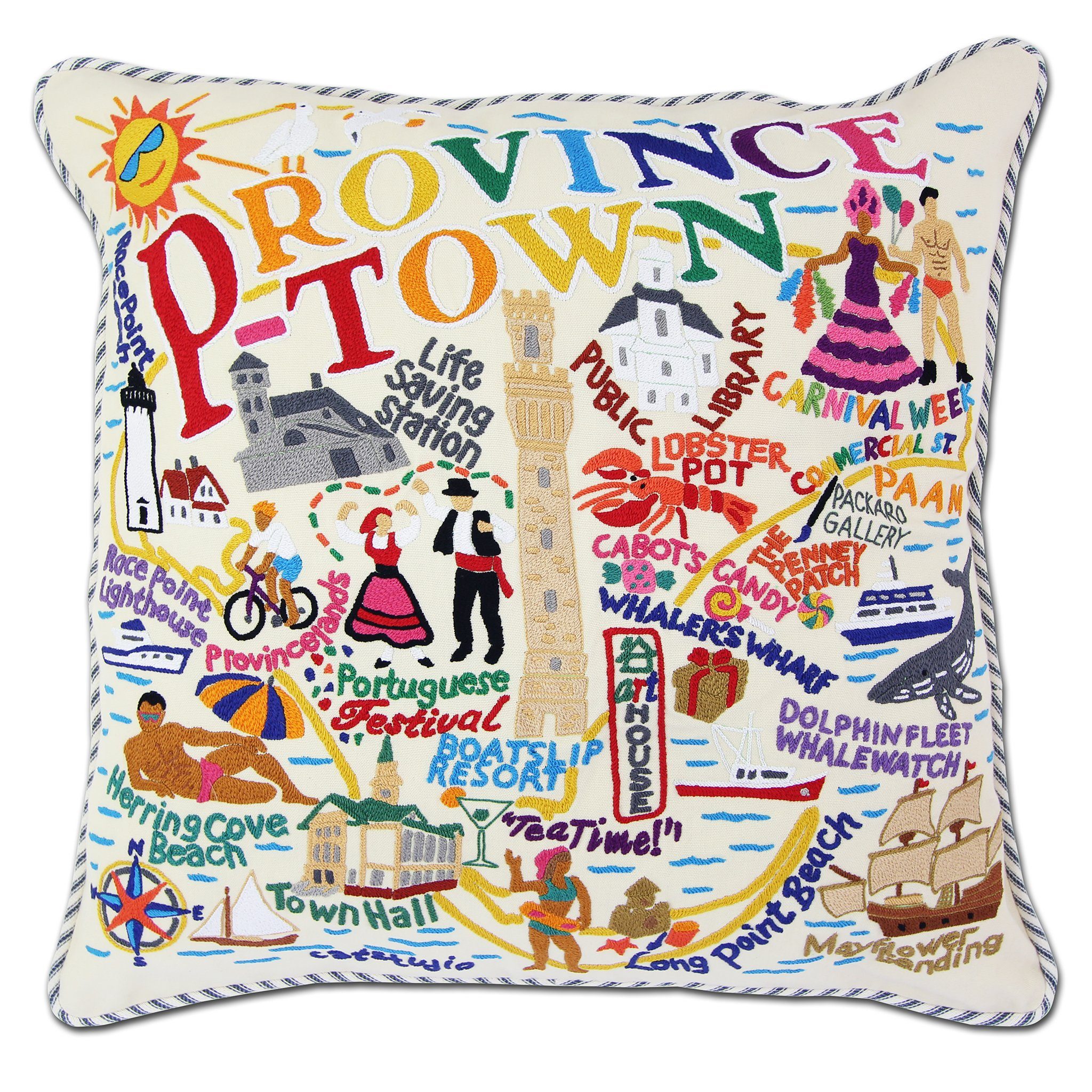 Provincetown HandEmbroidered Pillow Massachusetts Collection by
