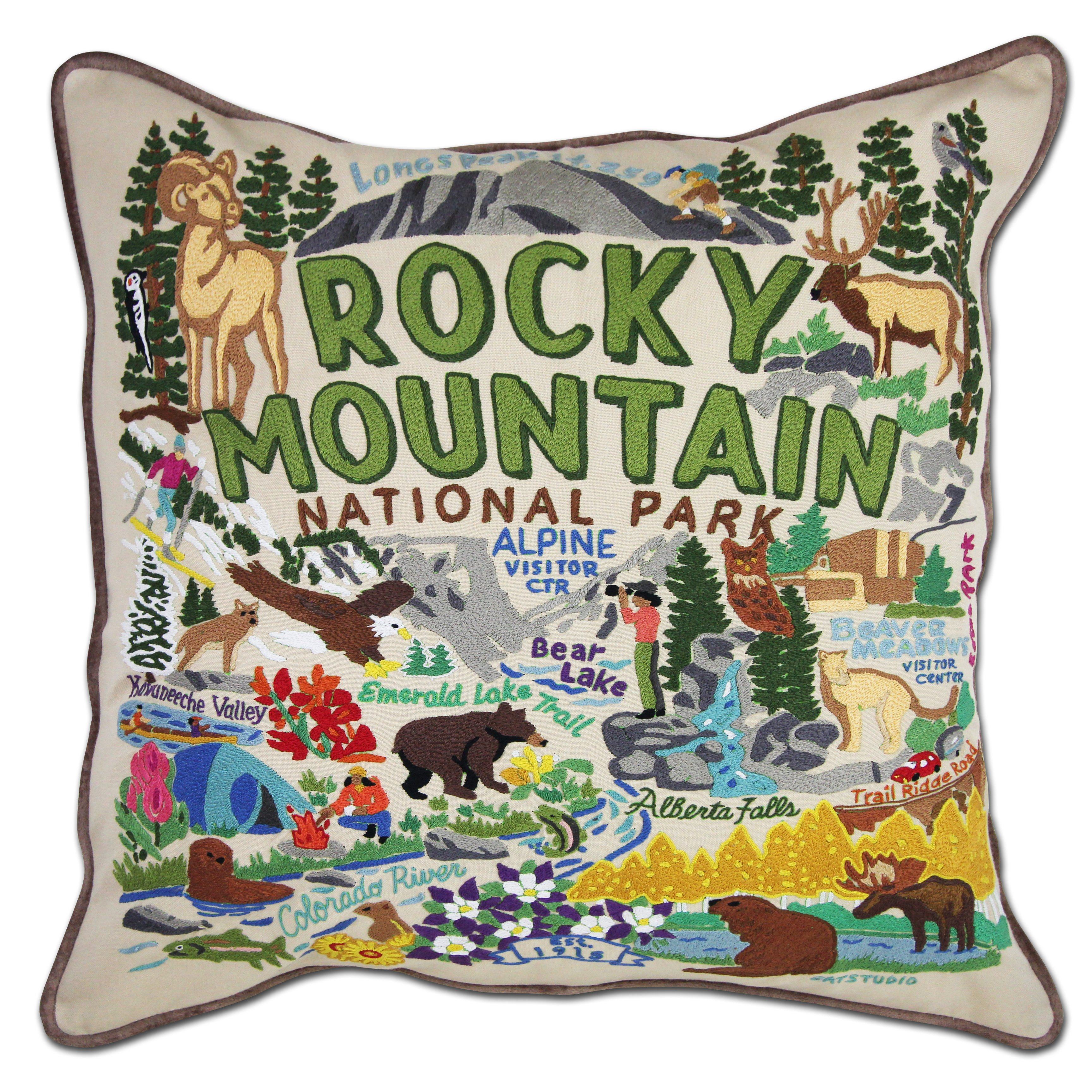 Rocky Mountain National Park Hand-Embroidered Pillow | National Parks Collection by catstudio
