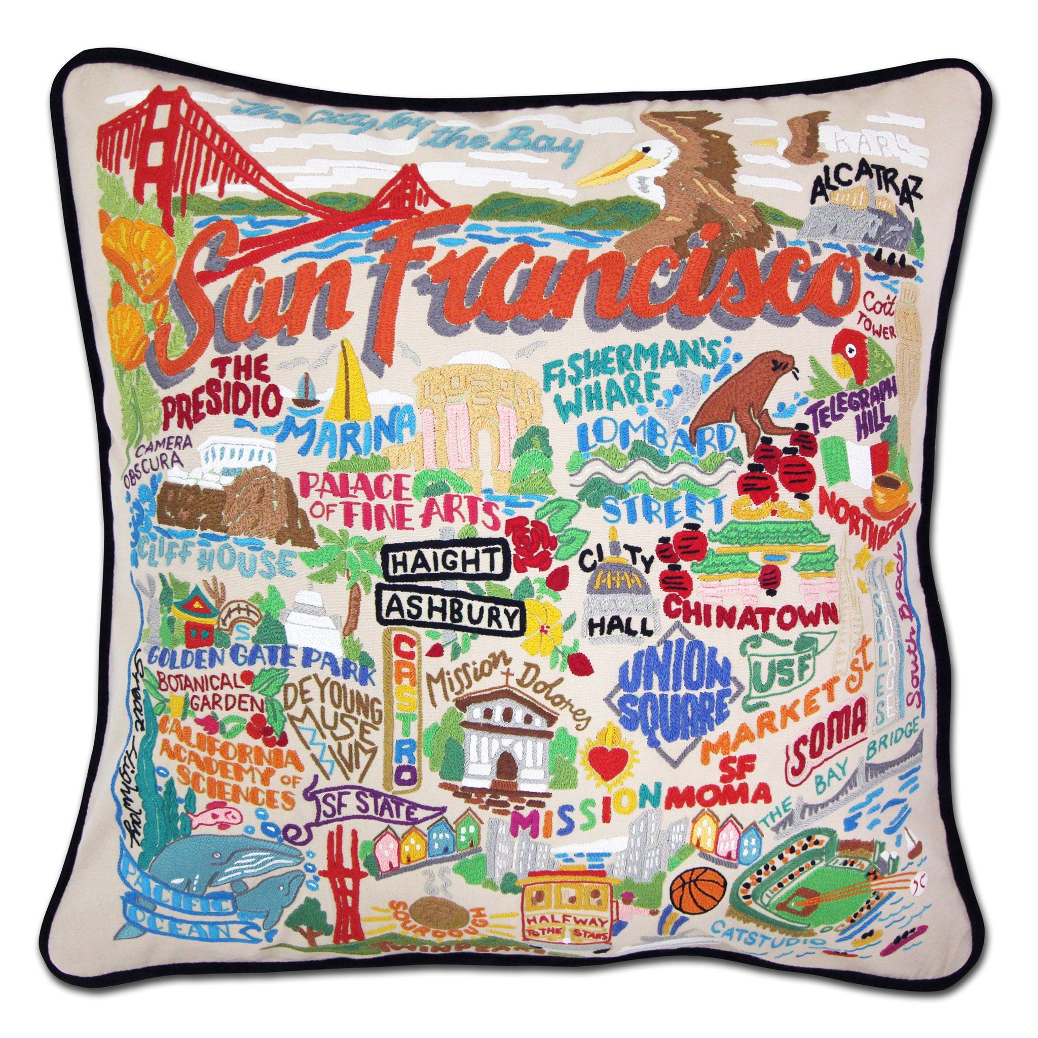 San Francisco City Hand-Embroidered Pillow | California Collection by catstudio