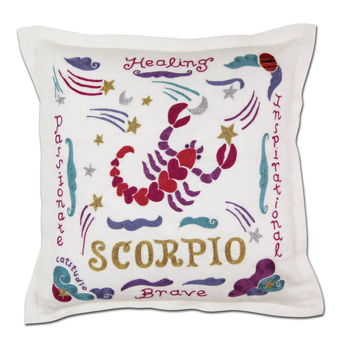 Scorpio Astrology Hand-Embroidered Pillow - catstudio