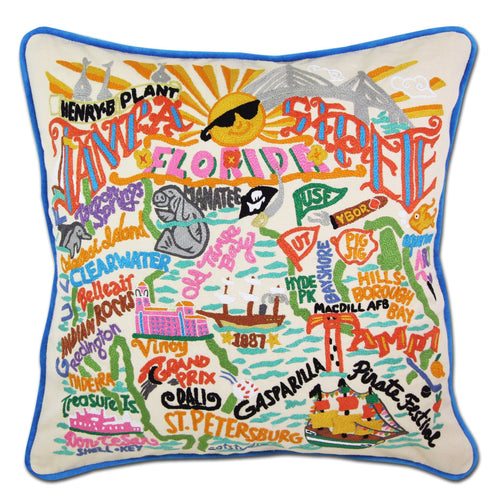 Tampa-St. Pete Hand-Embroidered Pillow - catstudio
