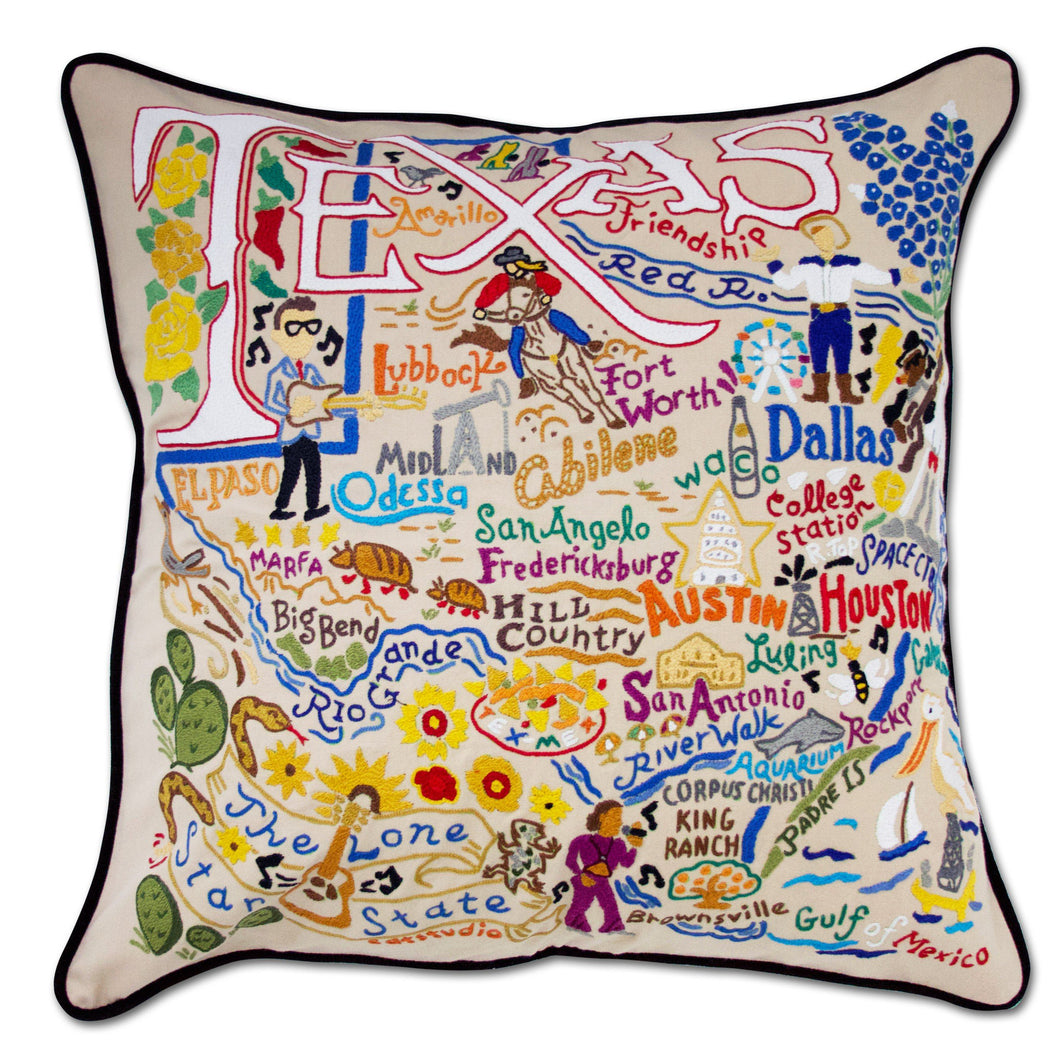 Texas Hand-Embroidered Pillow Pillow catstudio 