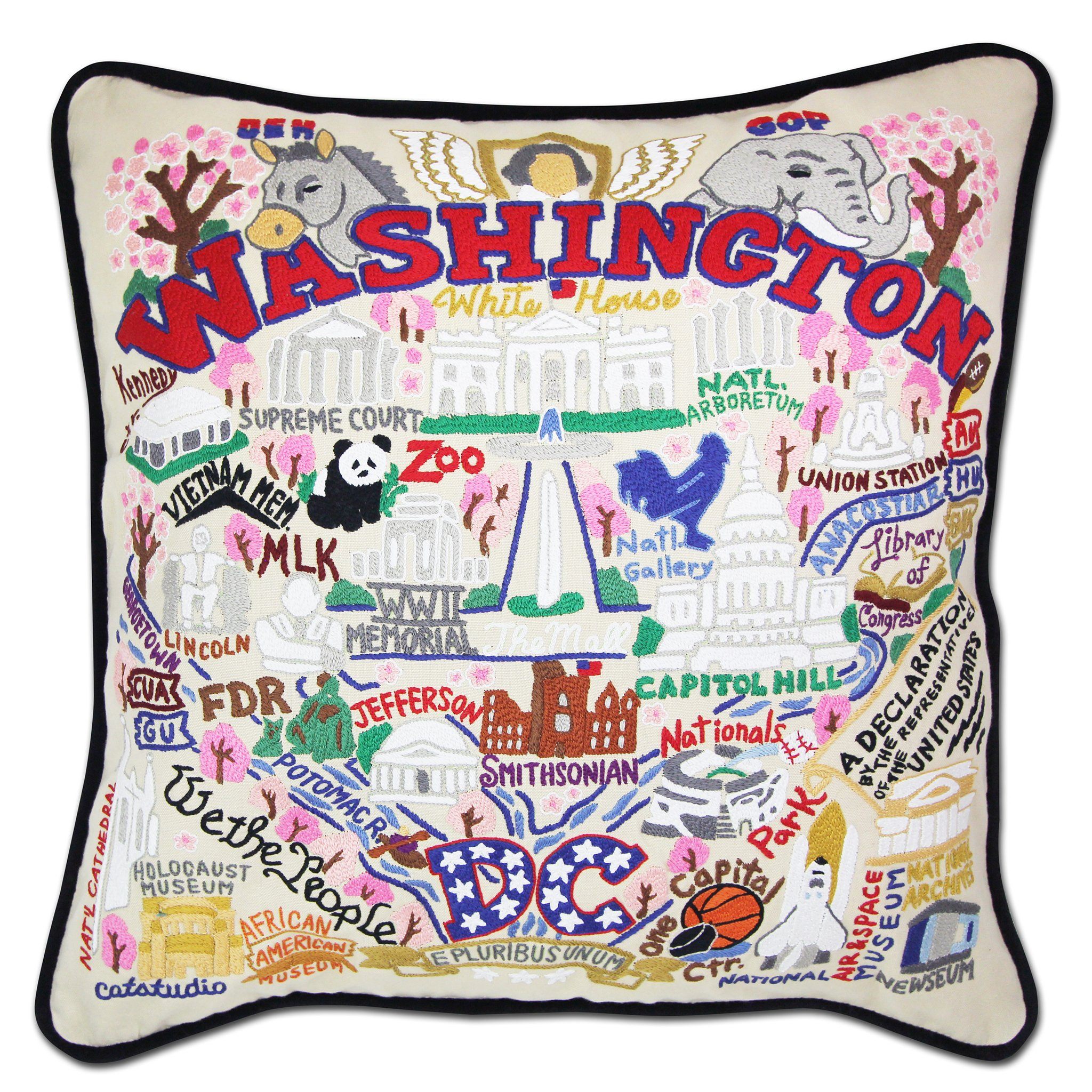Washington DC Hand-Embroidered Pillow | Geography Collection by