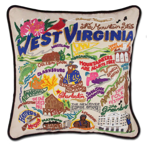 West Virginia Hand-Embroidered Pillow - catstudio