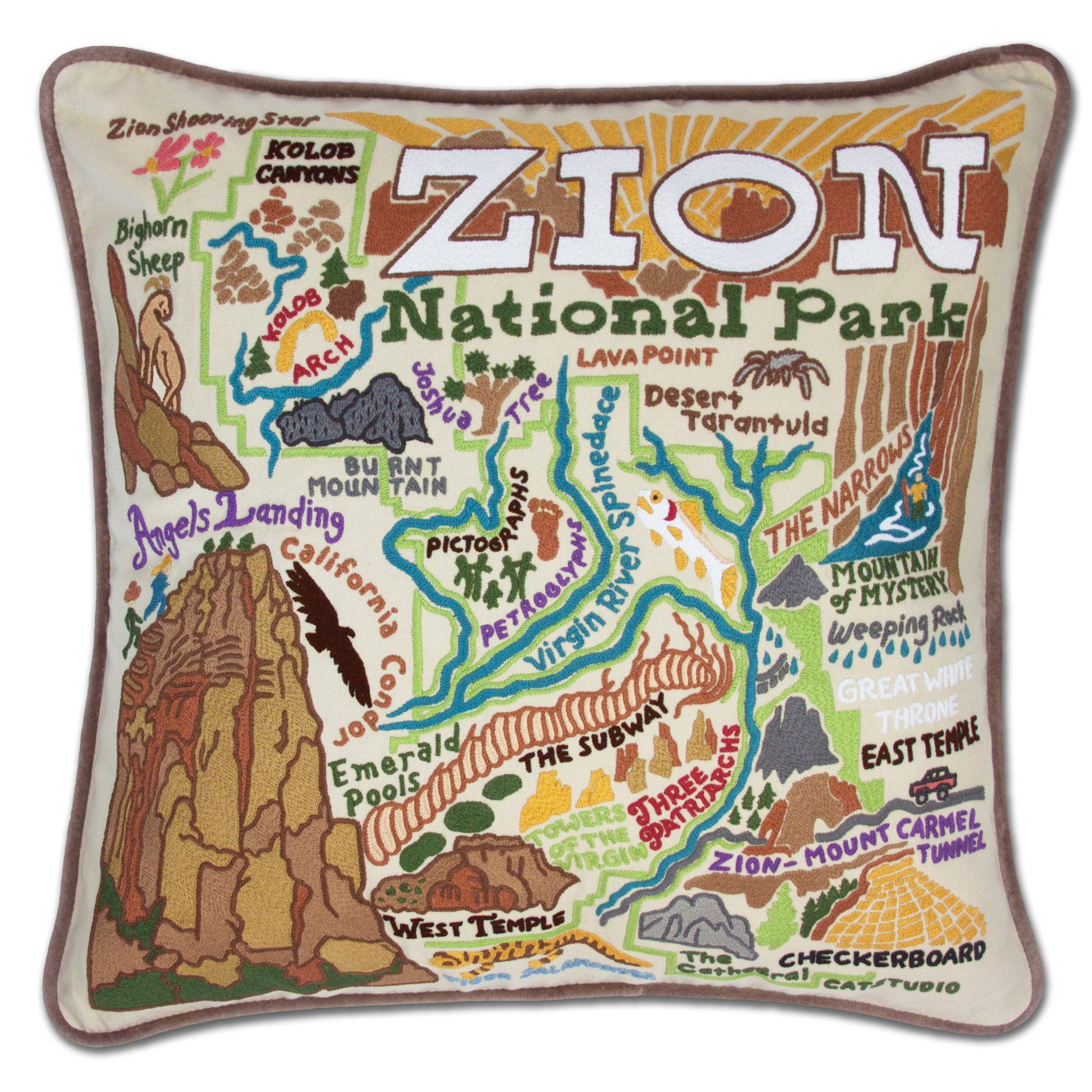 Zion Hand-Embroidered Pillow | National Parks Collection by