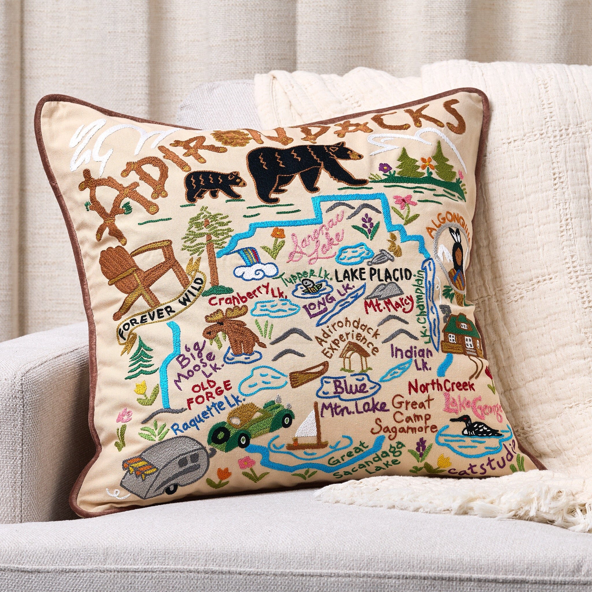 Adirondacks Hand-Embroidered Pillow | National Parks Collection by