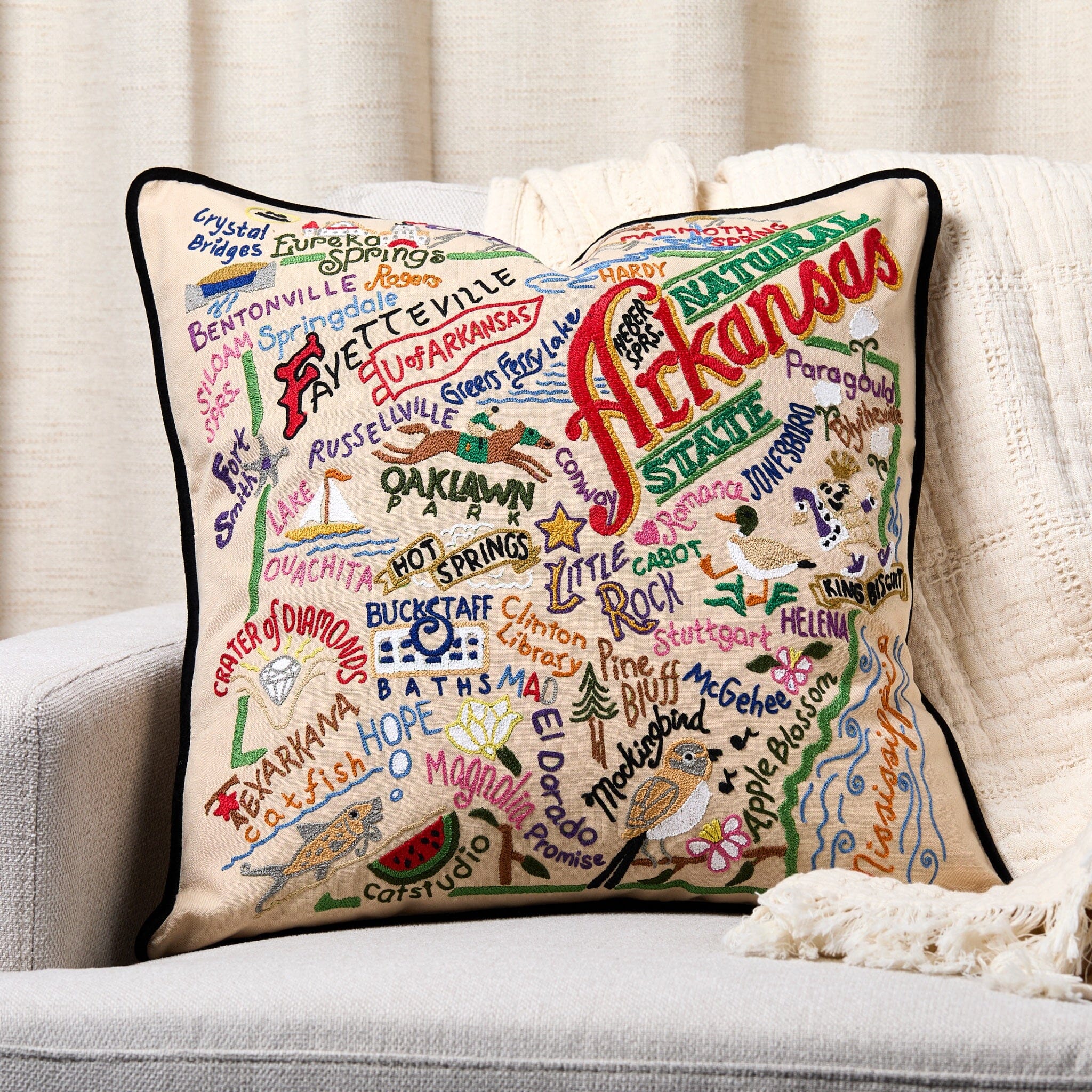 Arkansas Hand-Embroidered Pillow | State Collection by catstudio