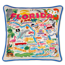 Load image into Gallery viewer, Florida Hand-Embroidered Pillow Pillow catstudio Turquoise
