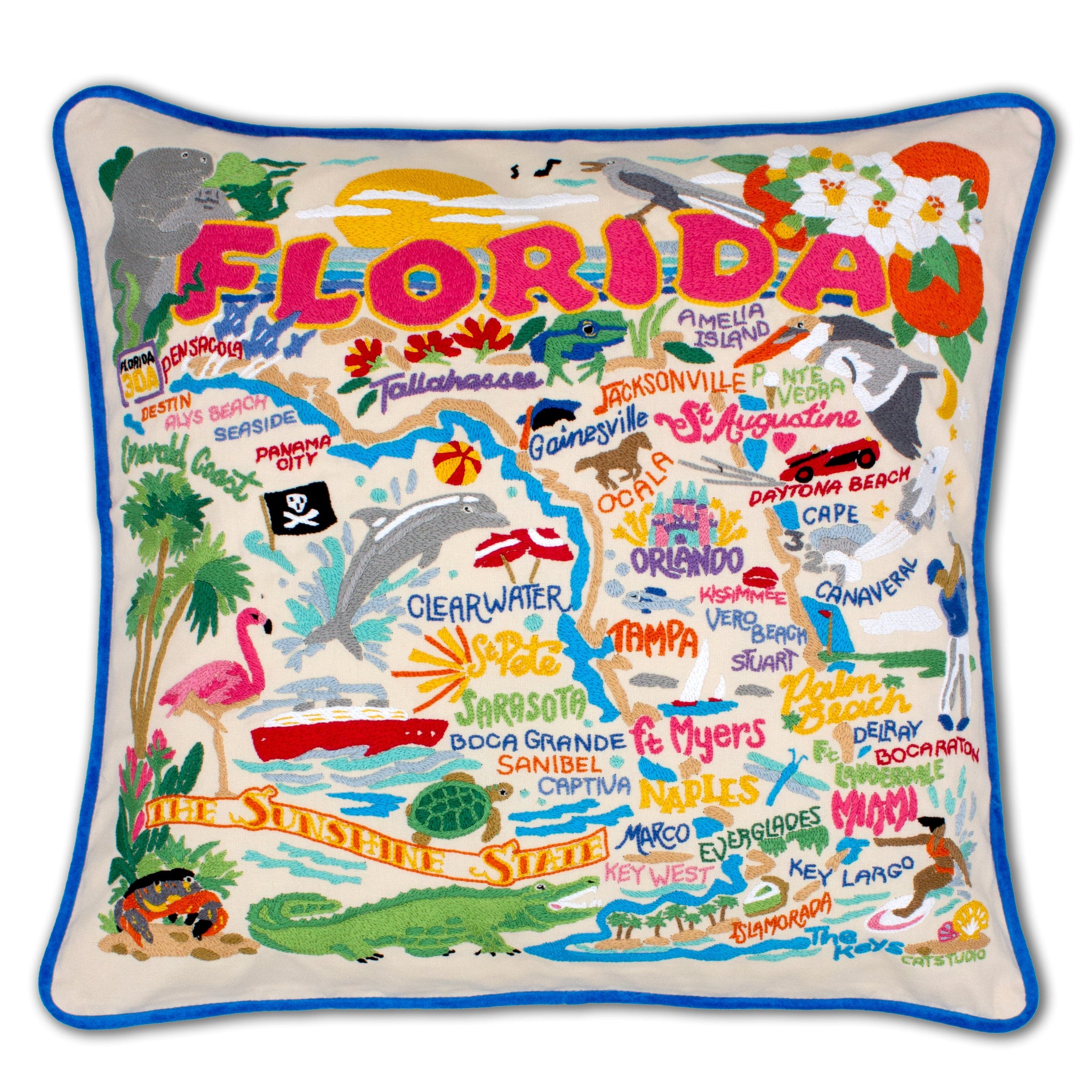 Florida Hand-Embroidered Pillow State Collection by catstudio