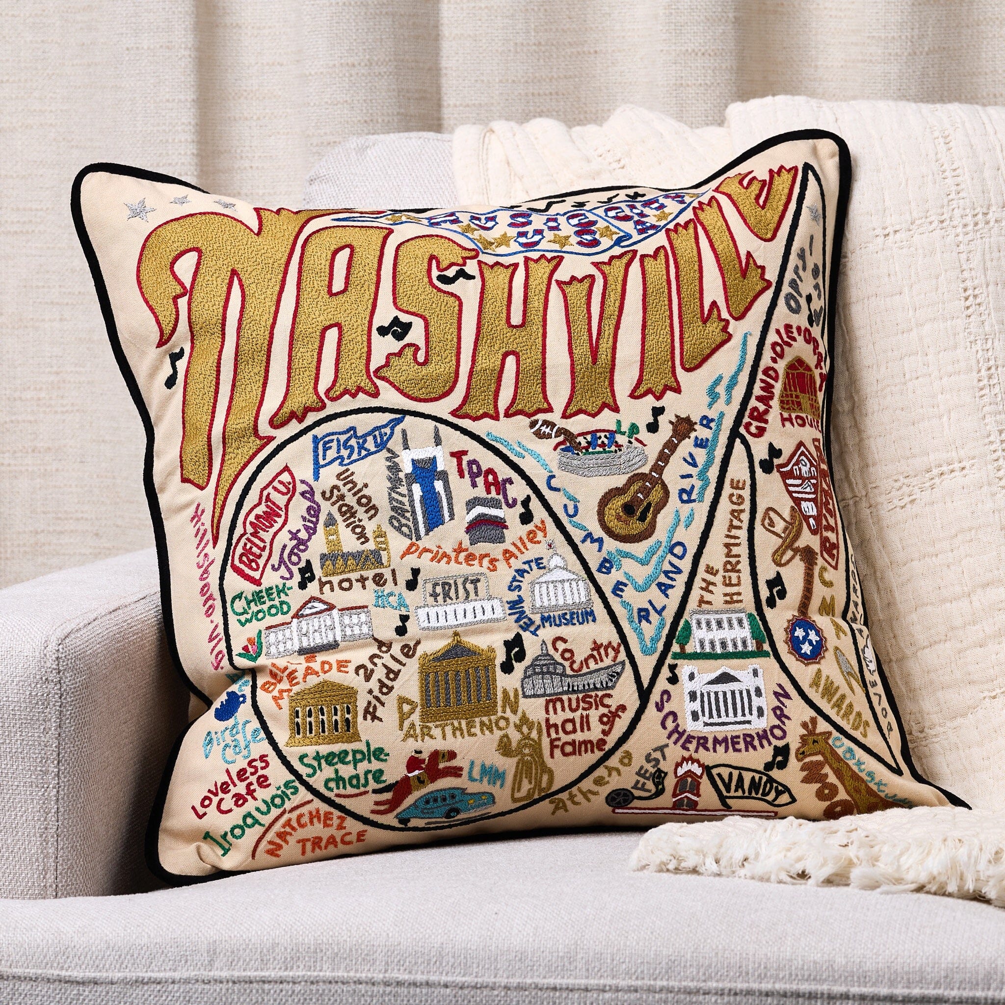 Nashville Hand-Embroidered Pillow | Tennessee Collection by