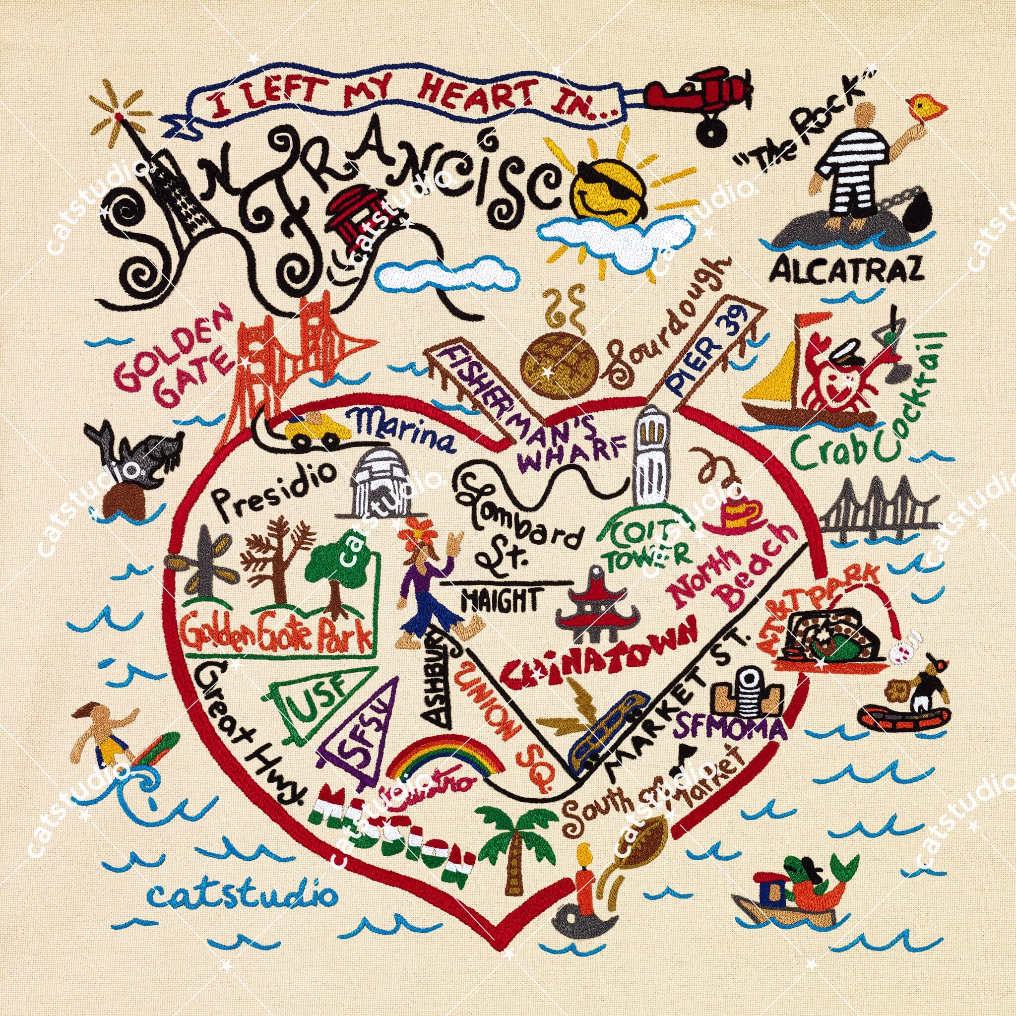 San Francisco Hand-Embroidered Pillow | California Collection by