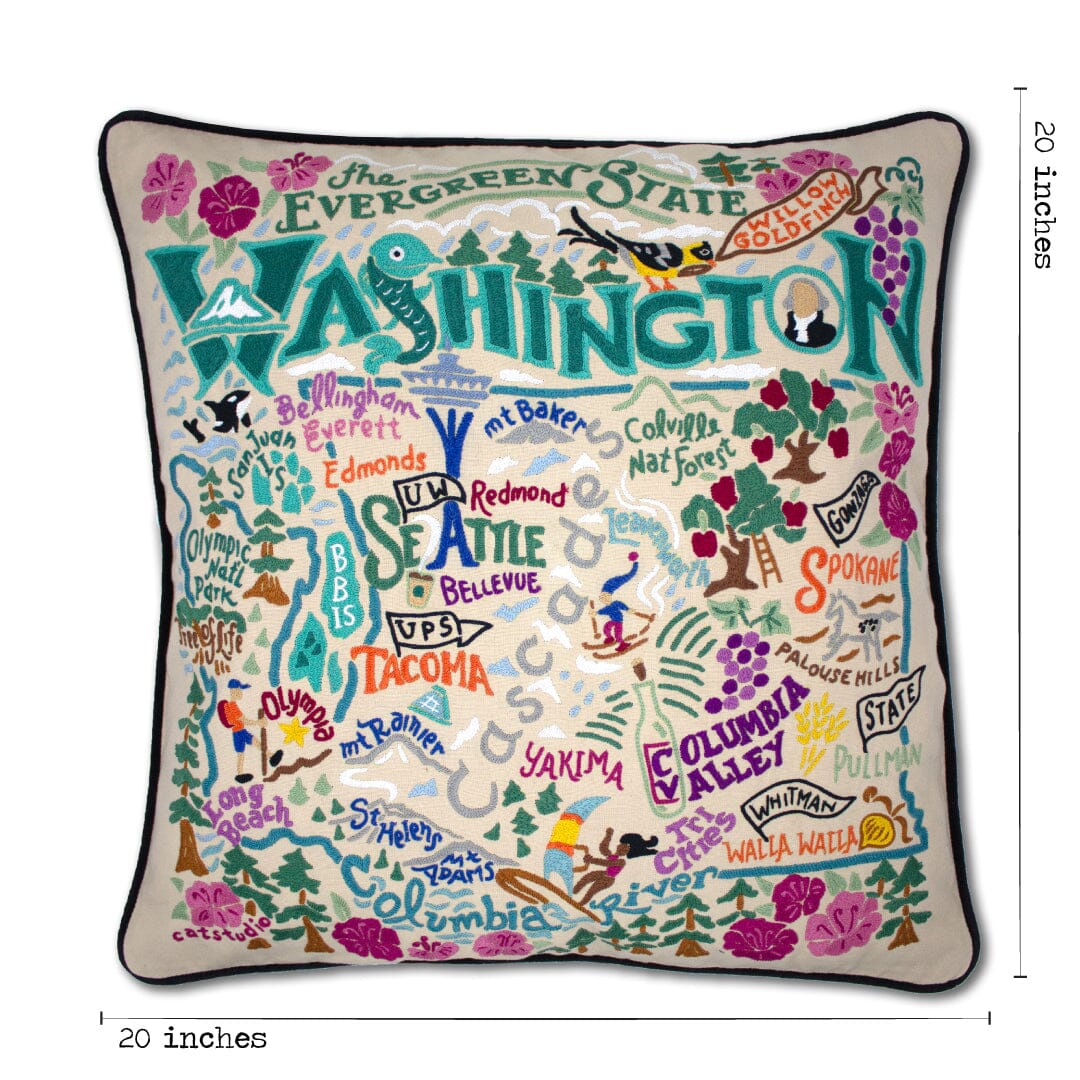 Washington Hand-Embroidered Pillow State Collection by catstudio