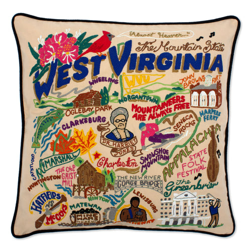 West Virginia Hand-Embroidered Pillow Pillow catstudio 