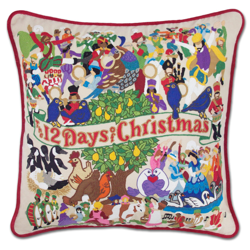 12 Days of Christmas Hand-Embroidered Pillow - catstudio