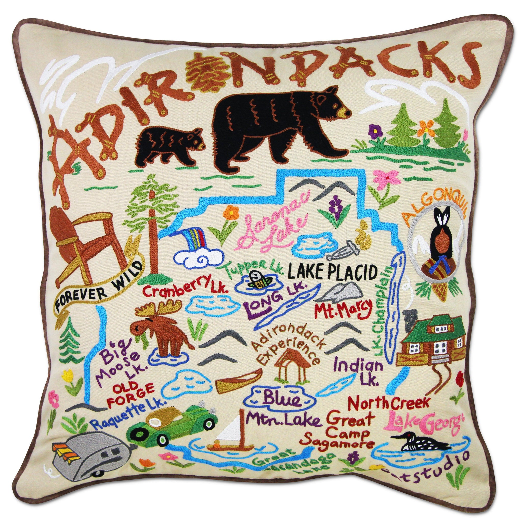 クッション　catstudio アメリカ雑貨 Adirondacks Hand-Embroidered Pillow | National Parks Collection by