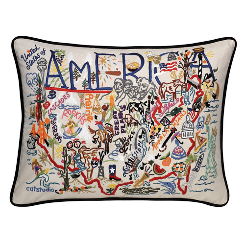 America Hand-Embroidered Pillow - catstudio