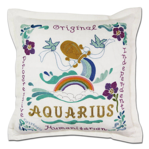 Aquarius Astrology Hand-Embroidered Pillow - catstudio