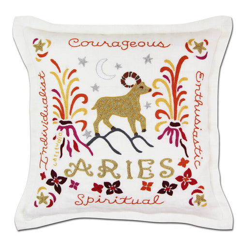 Aries Astrology Hand-Embroidered Pillow - catstudio