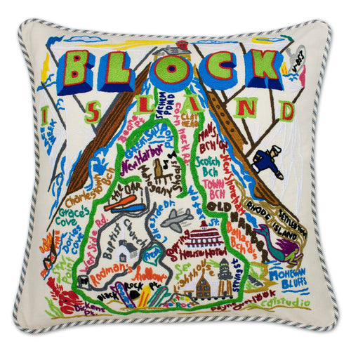 Block Island Hand-Embroidered Pillow - catstudio