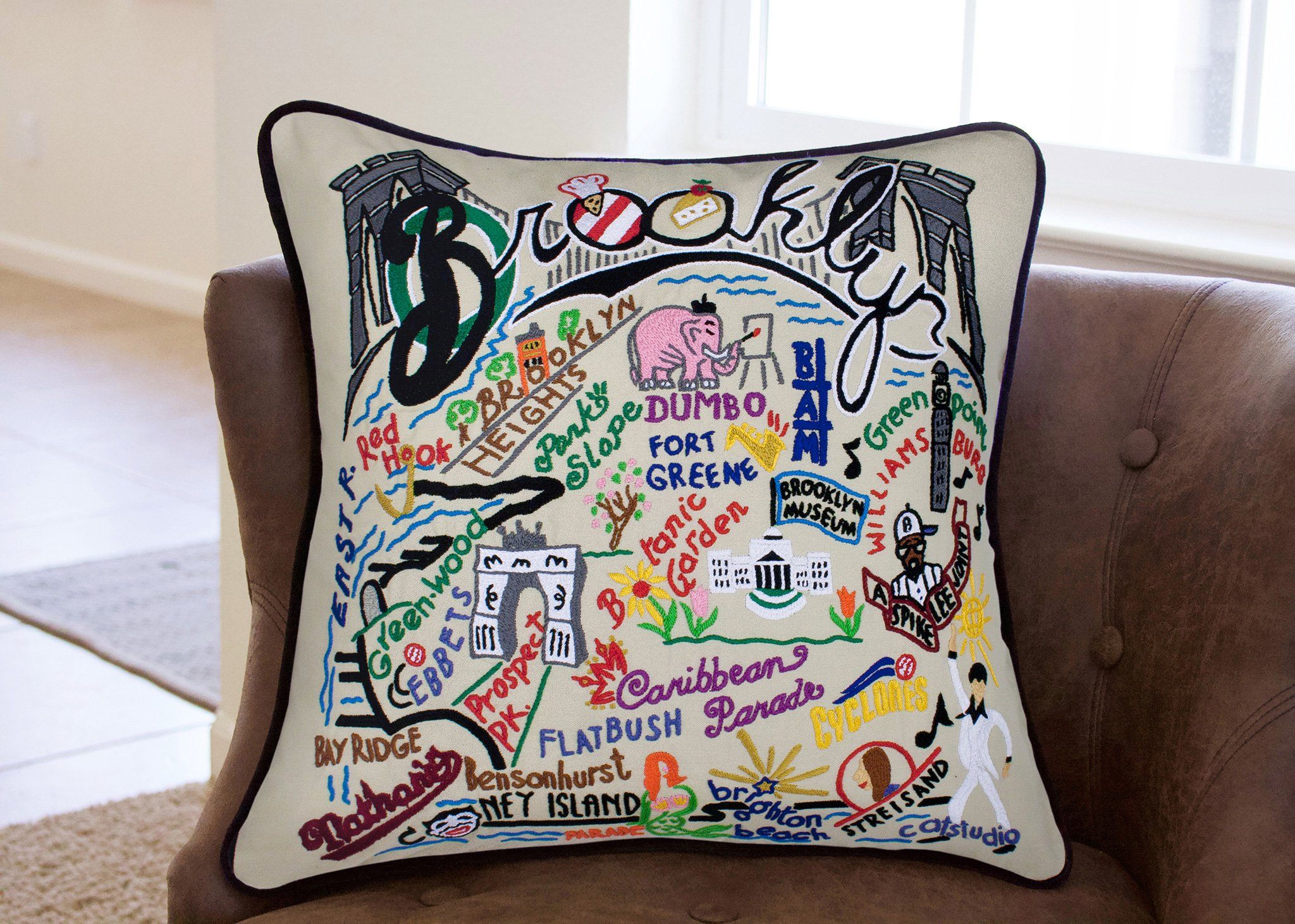 Brooklyn Hand-Embroidered Pillow | New York Collection by