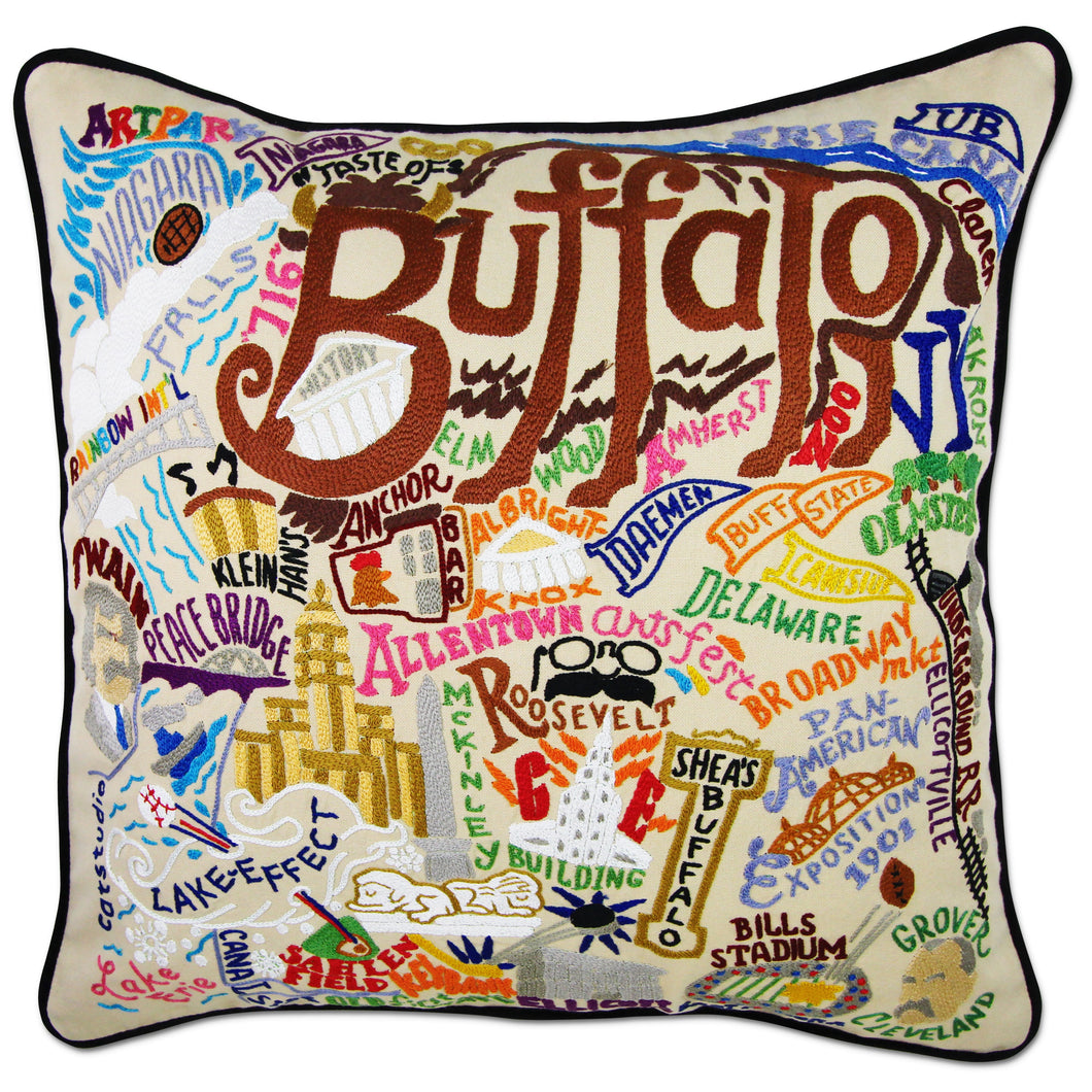 Buffalo Hand-Embroidered Pillow Pillow catstudio 