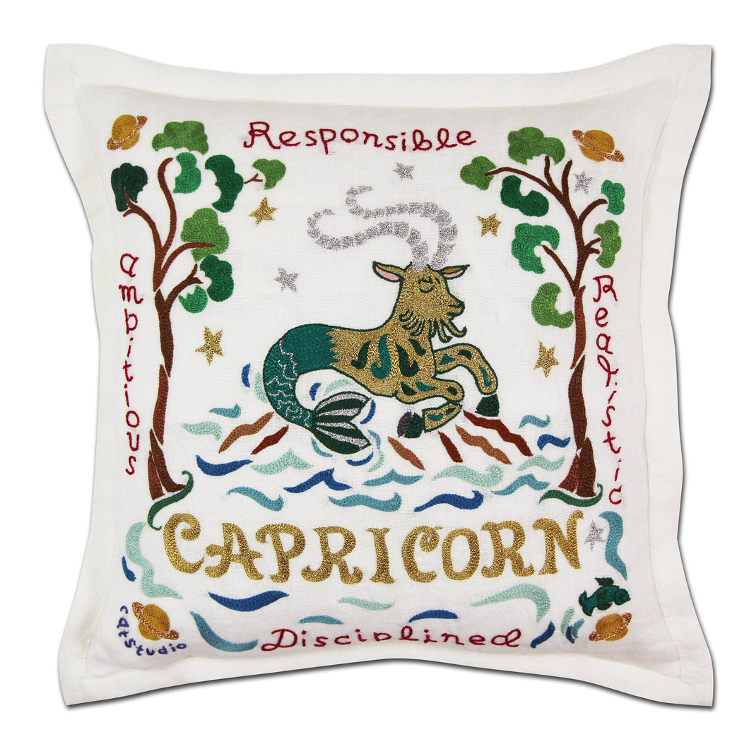 Capricorn Astrology Hand-Embroidered Pillow - catstudio