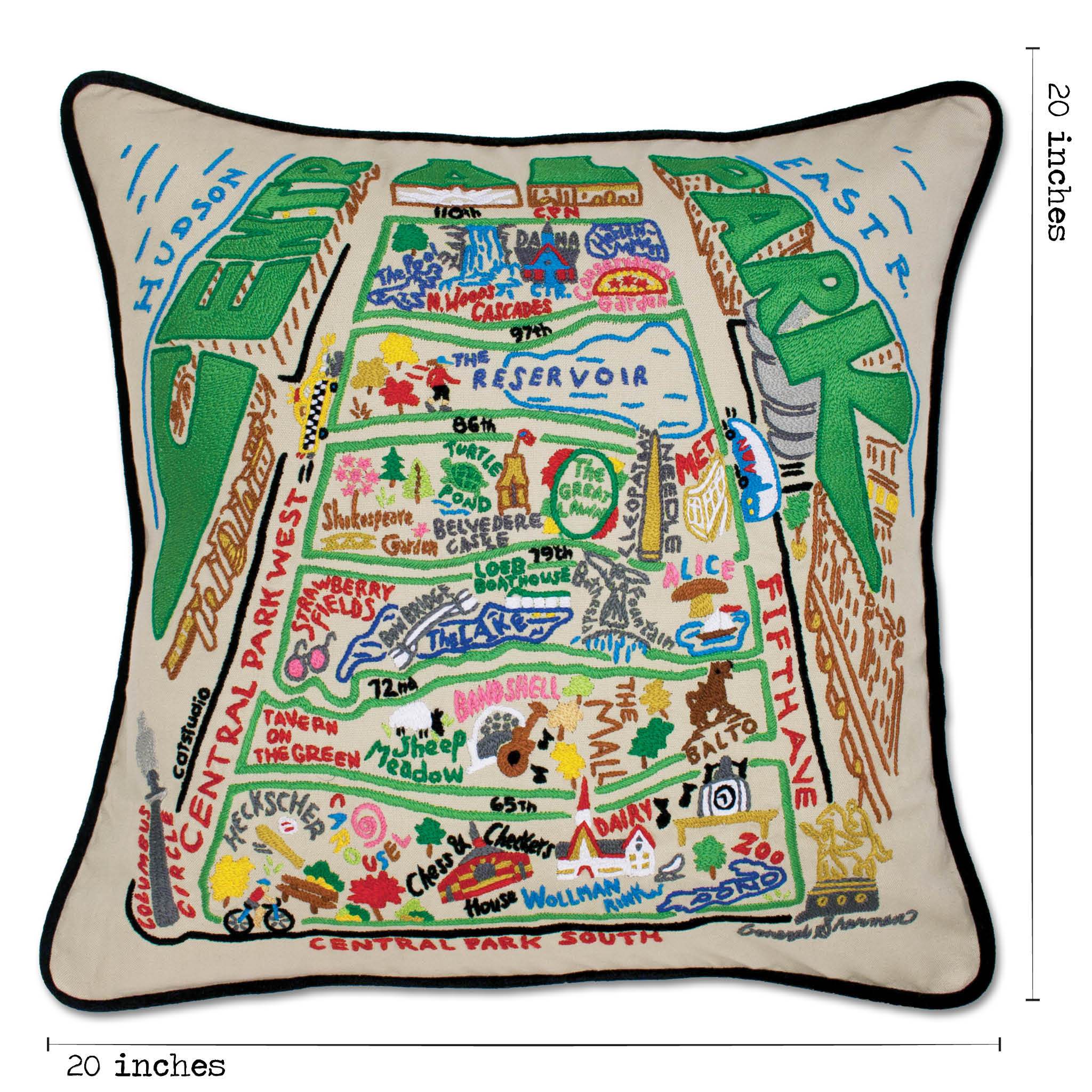 Central Park Hand-Embroidered Pillow | Geography Collection by
