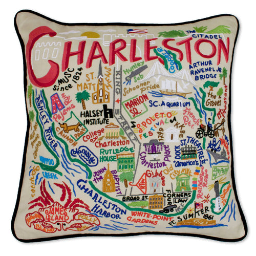 Charleston Hand-Embroidered Pillow - catstudio