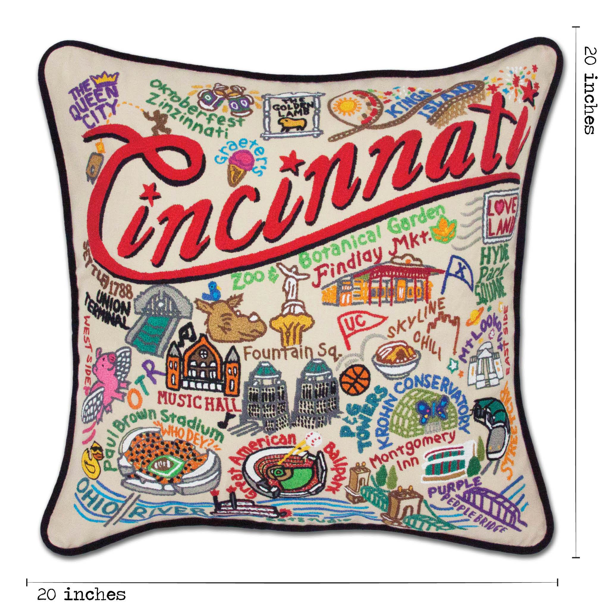 Cincinnati Hand-Embroidered Pillow | Ohio Collection by catstudio