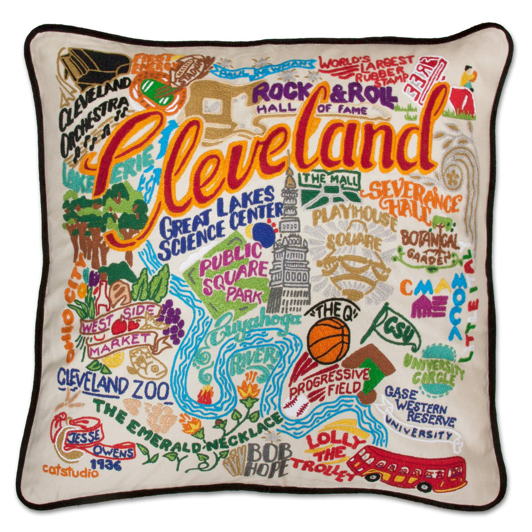 Cleveland Hand-Embroidered Pillow - catstudio