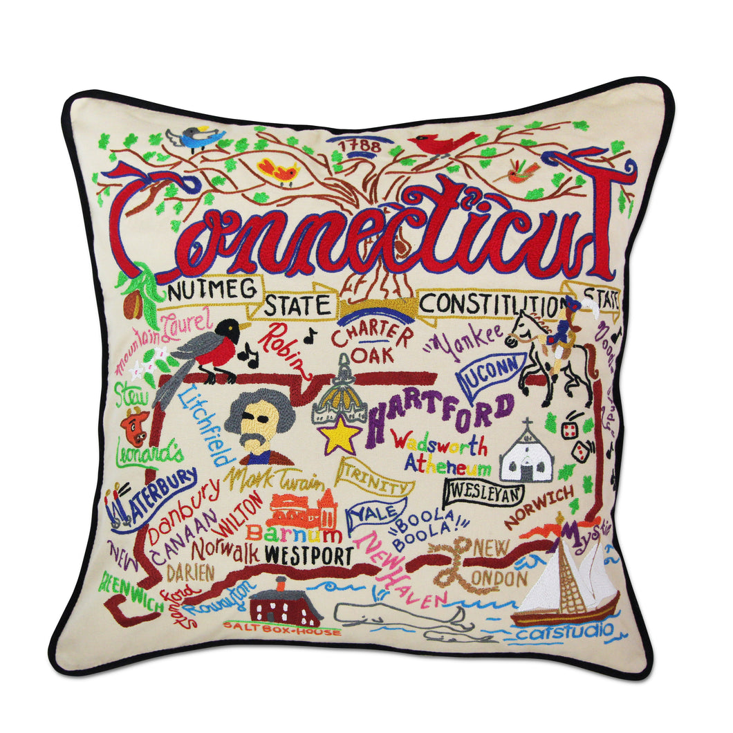 Connecticut Hand-Embroidered Pillow Pillow catstudio 